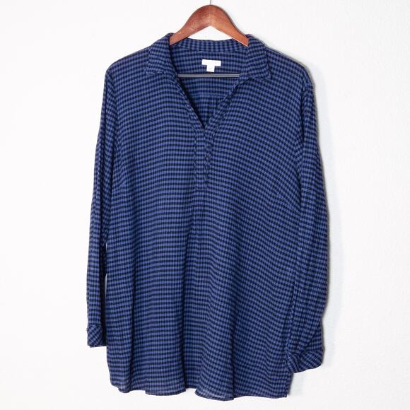 J Jill Women’s Tunic Shirt Coastal Minimalist Gingham Check Travelcore Size XL - Picture 1 of 8